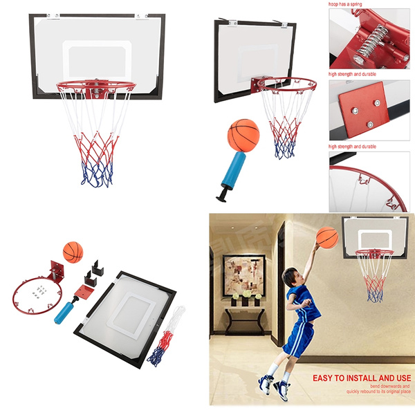 Indoor Mini Basketball System Backboard Hoop Kit Door Wall Mounted Kids Toy Set 