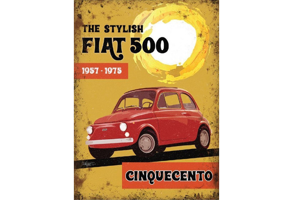 Fiat 500 Red Car Blechschild Schild 3D geprägt Metal Tin Sign 30 x 40 cm 23295 