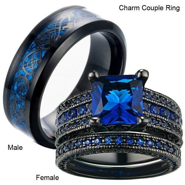 Anillo De Pareja-anillo De Acero Inoxidable Azul De 8 Mm De Anillo De Pareja-anillo De Acero Inoxidable Azul De 8 Mm De