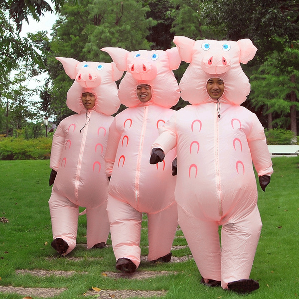 Adults Inflatable Pig Costume Halloween Party Outfit Animal Mascot Cosplay Suits