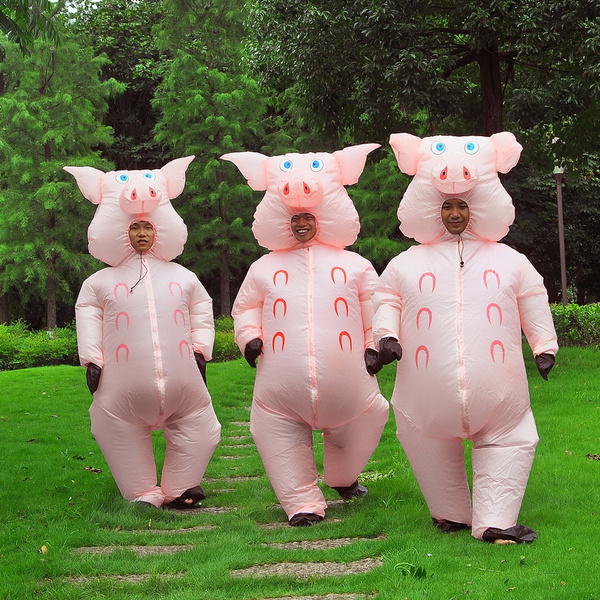 Adults Inflatable Pig Costume Halloween Party Outfit Animal Mascot Cosplay Suits