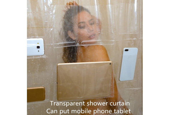 Hot Eva 72x72 Bathroom Mount Clear, Shower Curtain With Phone Pocket