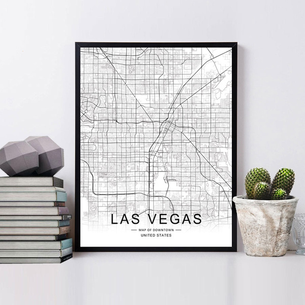 Las Vegas Street Map Print Las Vegas Map Decor City Road Art Black and ...