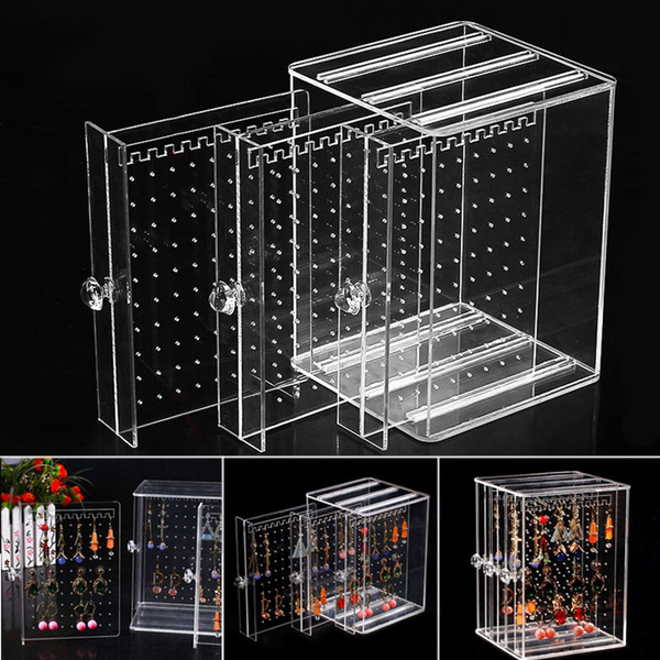 Details about   Dustproof Transparent Acrylic Earrings Jewelry Storage Box Display Stand 