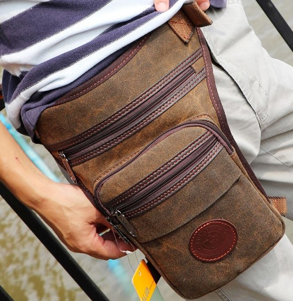 Retro Men Canvas Drop Leg Bag Waist Fanny Pack Belt Hip Military Travel