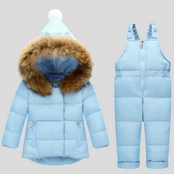 Winter Children Clothing Sets Snow Jackets Pant 2pcs Set Baby Girls Duck  Down Coats Jacket Fur Hood Outwear Kids Snowsuit