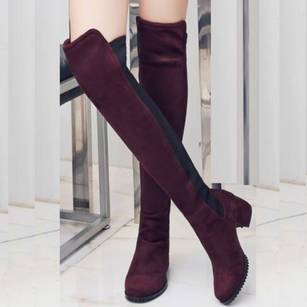 Zapatos de tacón grueso de 5 cm para mujer, botas elásticas de gamuza, botas  largas de tacón medio sobre la rodilla para mujer, talla grande 34-43 | Wish