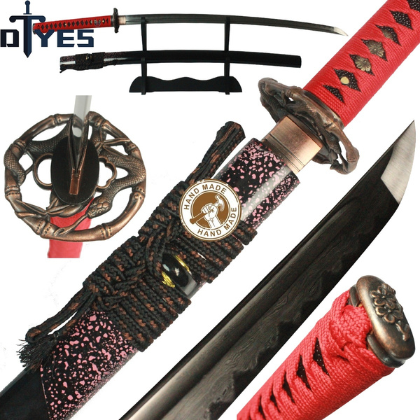 Damascus Folded Steel Clay Tempered Blade Japanese Samurai Katana Sword Sharp 