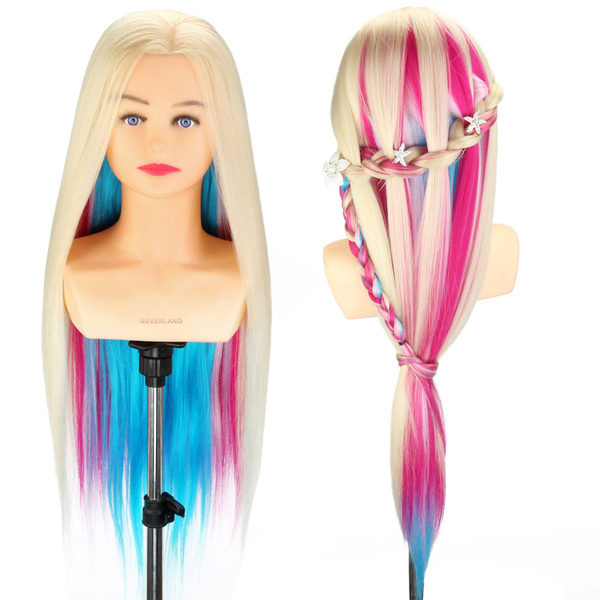 Colorful Pink Hair Training Mannequin Head for Hairstyles
