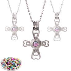 Pendant, opencagenecklace, Cross necklace, Silver hearts