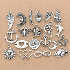20pcs Mixed Tibetan Silver Plated Heart Tree of Life Anchor Boat Charms  for Jewelry Making Accessories Findings