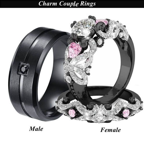 Modern Vintage 14K Black Gold 3.0 Ct Black Diamond Pink Sapphire Designer  Wedding Ring Bridal Set R142S-14KBGPSBD | ClassicEngagementRing.com