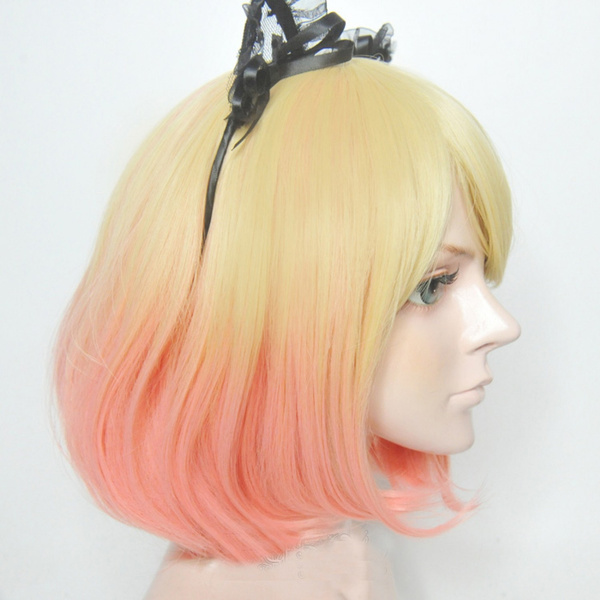 Cosplay Wig for Angels Of Death Catherine Ward Gold pink gradient Heat Resistant Fiber