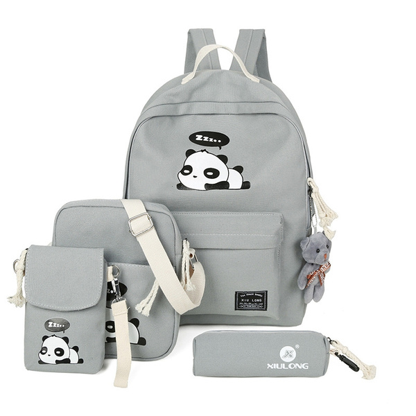 4pcs/Set Backpack Women Canvas Travel Bookbags School Bags for Teenage Girls 