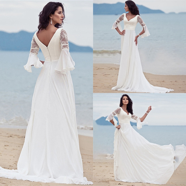 long white summer dress with sleeves