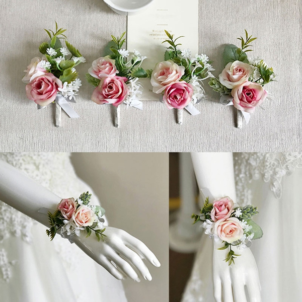 Details about   Wedding Bridal Wrist Pink Corsage Bracelet Groom Boutonniere Flowers Sunflower 