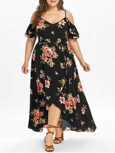 Plus Size, Floral print, off shoulder dress, Hawaiian
