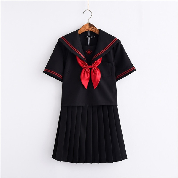 Japanese School Girls Uniform Sailor Navy Blue Pleated Skirt Anime Cosplay  Costu  eBay