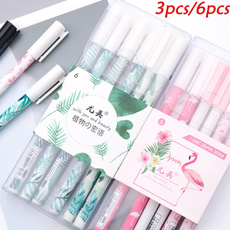 3Pcs/6Pcs Black 0.5mm Cute Flamingo Green Plants Sakura Gel Pen Signature Pen School Supplies Gel Ink Pen Student Gifts Office Supplies