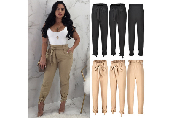 Waist Ruffle Bow Tie Pants Casual 