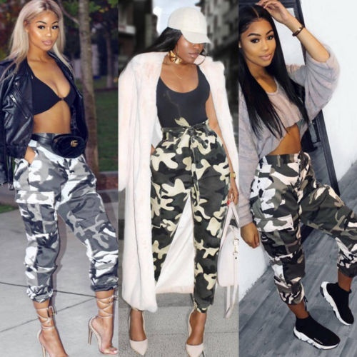 Fashion Womens Camo Cargo Trousers 