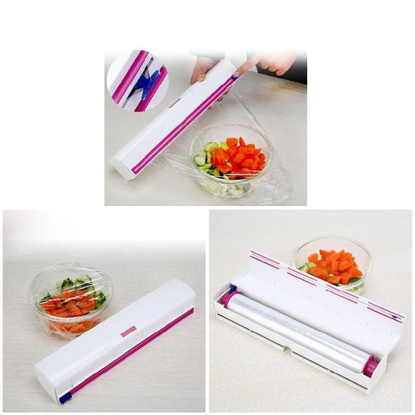 Food Wrap Dispenser Plastic Cutter Foil Cling Film Storage Holder Box  Kitchen