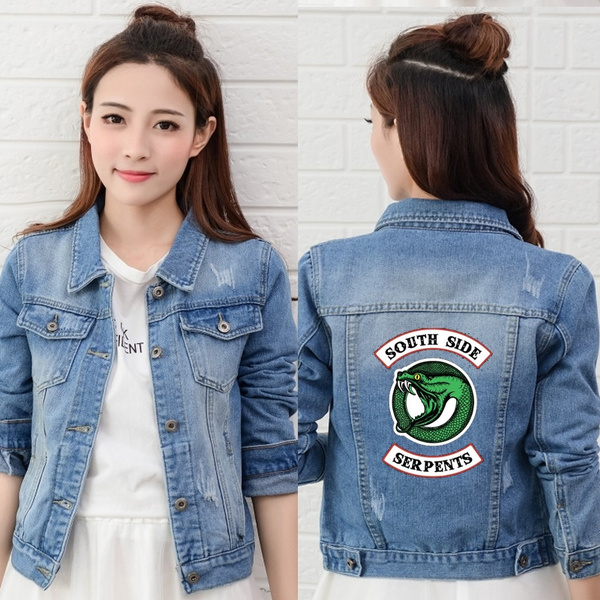 Riverdale Southside Serpents Women Denim Jacket Jeans Bomber Jacket Coat Casual Female Outwear