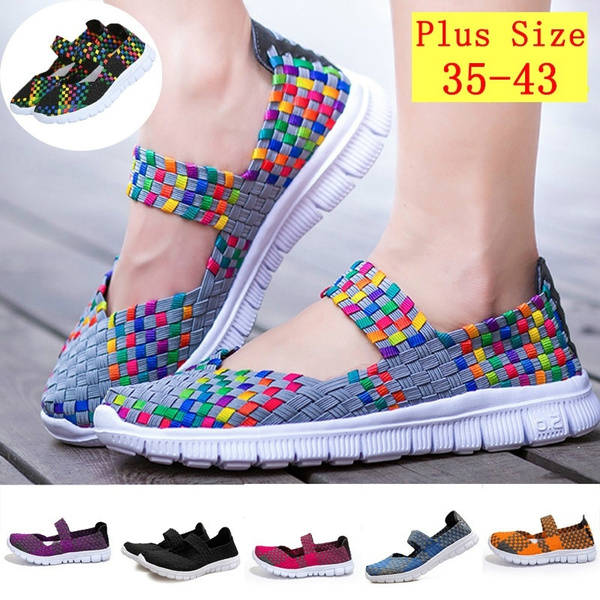 Women's Flat Slip On Sandals Trainers Ladies Casual Woven Elasticated Shoes Size 