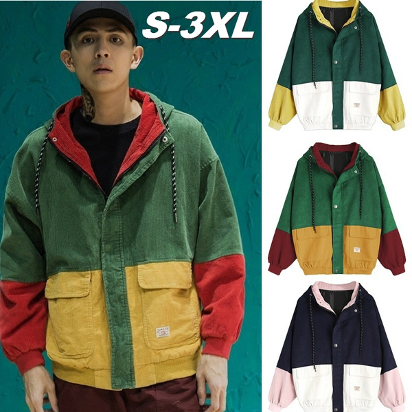 Women long sleeve corduroy patchwork hot sale oversize jacket windbreaker coat overcoat