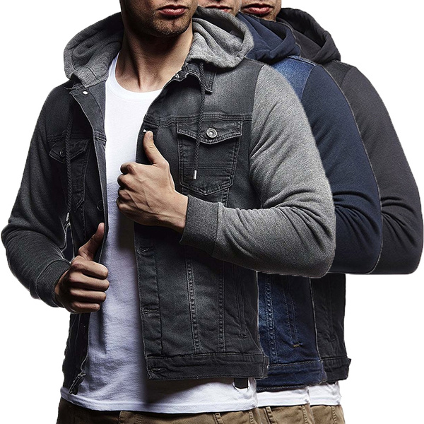 Men's jean 2025 jackets with hoodie