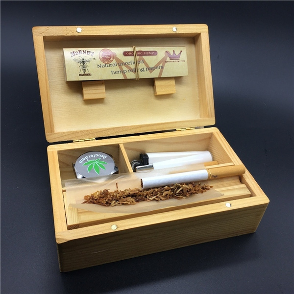 Wooden Smoking Rolling Box Handmade Tobacco Cigarette Cigar Rolling Tray  Saving Box