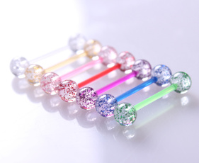 8PCS Crystal Tongue Piercing Surgical UV Tongue Rings Barbell Jewelry Piercing Bar