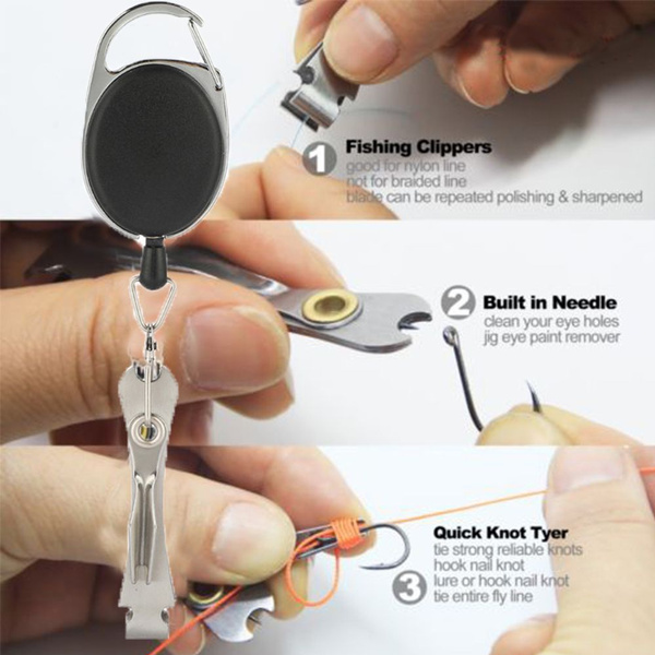 Quick Knot Tying Tool Fly Fishing Clippers Line Cutter Nippers Snip w/ Zinger 
