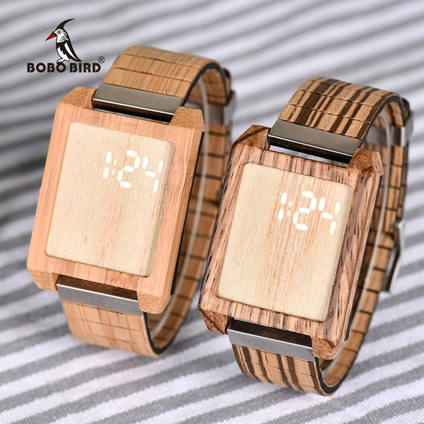 BOBO BIRD New Rectangular Design Wooden Watch LED Digital Electronic Watch Wish