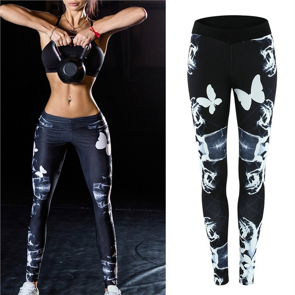 Womens Yoga Pants Printed Gym Running Stretch Sports Trousers