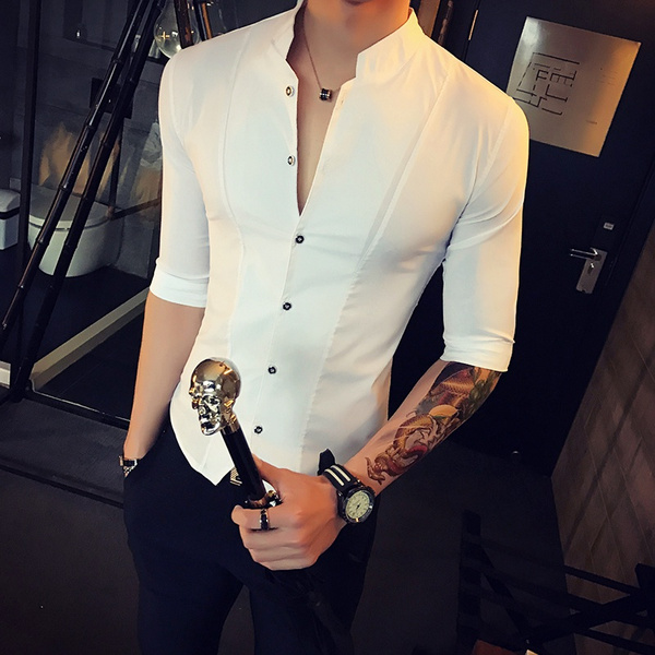 Male Shirt Men Slim Fit Korea Clothes 