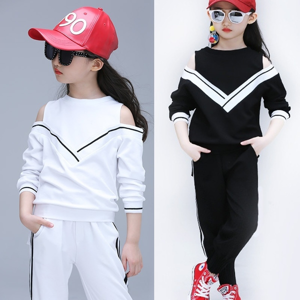 Kids Tracksuit for Girls Sport Suit Black White Striped Children ...