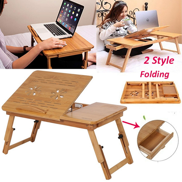 Bamboo Lap Tray Folding Laptop Notebook Bed Table Portable Desk Stand 