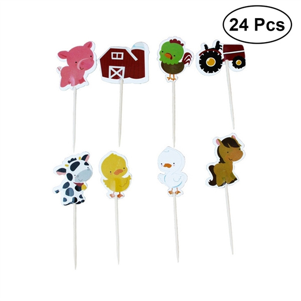 24 Pcs Animal Farm Cake Cupcake Toppers Adorable Cute Cake Decorating Supplies for Party Birthday