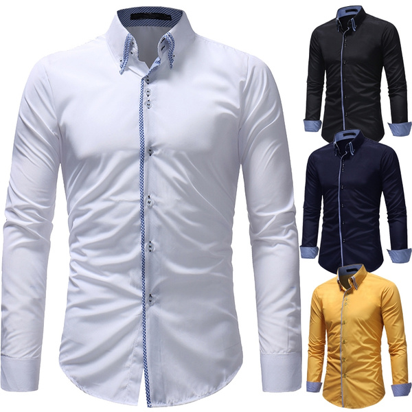 New Fashion Men Shirts Slim Fit Male Shirt Pure Long Sleeve Cotton ...