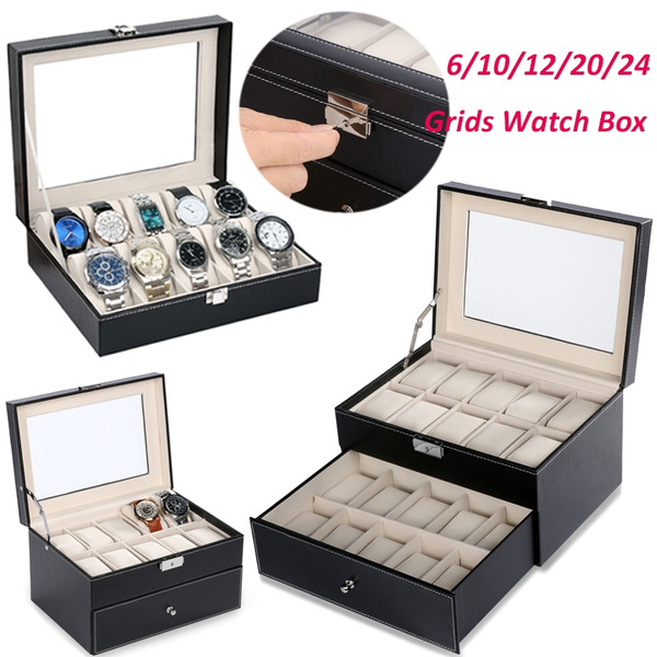 10 Grid Leder Uhrenbox Vitrinenbox Schmuckkollektion Speicherorganisator Armband 