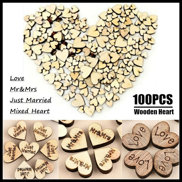 100pcs Rustic Wooden Love Heart Wedding Table Scatter Decoration Wood Crafts