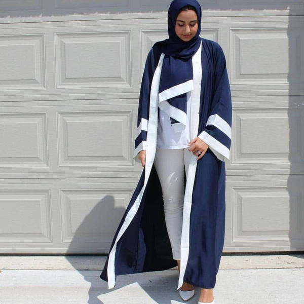 Casual Muslim Abaya Striped Dress Scarf 