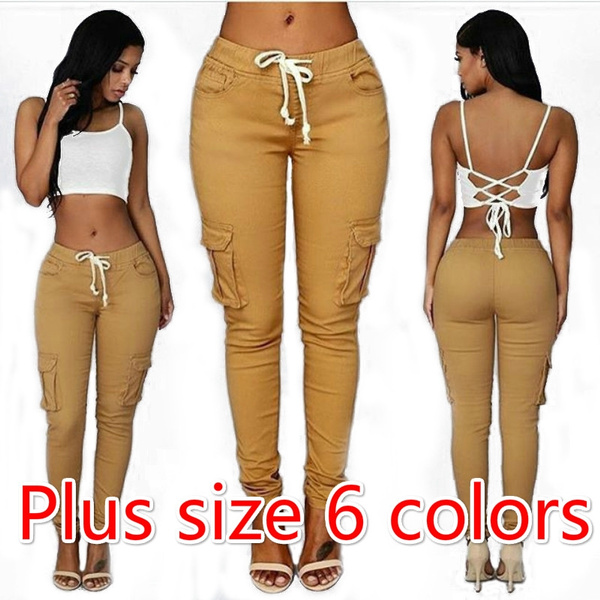 6 Color Women Pants Sport Pants Hight Waist Drawstring Fashion Big Pocket  Pants Women Bottom_Mls