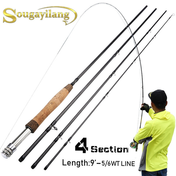 Sougayilang Fly Fishing Rod 4section 9FT Light Weight Portable Fishing Pole Carbon Fiber