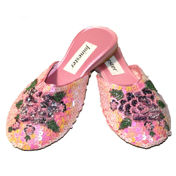 Women's Chinese Mesh Slipper Sequin Floral Beaded Sandals Flip Flops  House Shoes | eBay