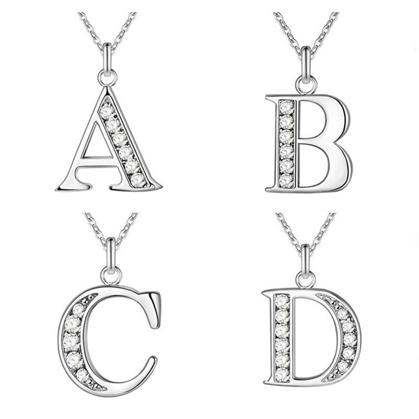 AZ 26 Letters Necklace 925 Silver White Sapphire Pendant Clavicle