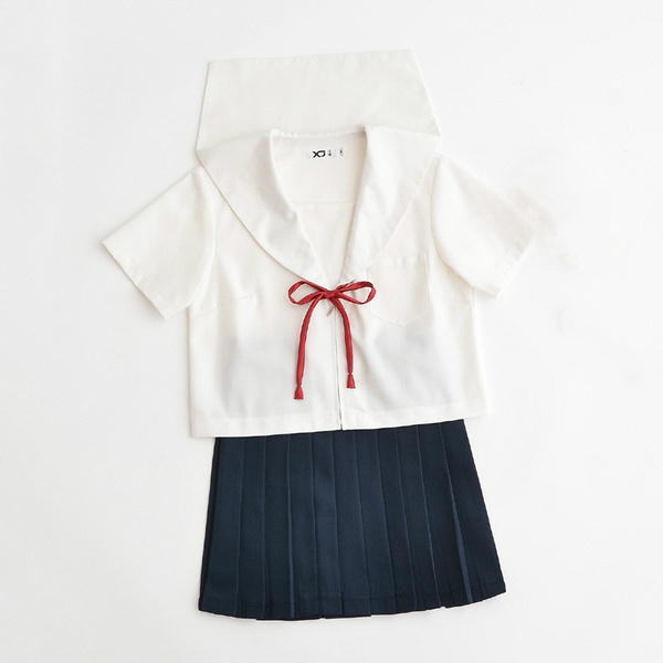 Japanese JK Sailor School Uniform – White & Red Tie Set