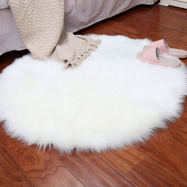 Fluffy Faux Fur Fake Sheep Skin Rug Soft Mat Bedroom Rug Small Carpet White  Grey