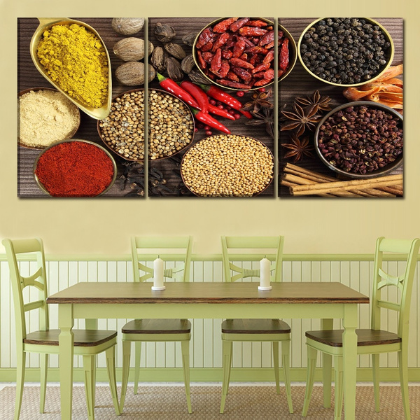 TABLE OF HERBS AND SPICES CANVAS PRINT PICTURE WALL ART KITCHEN HOME DECOR